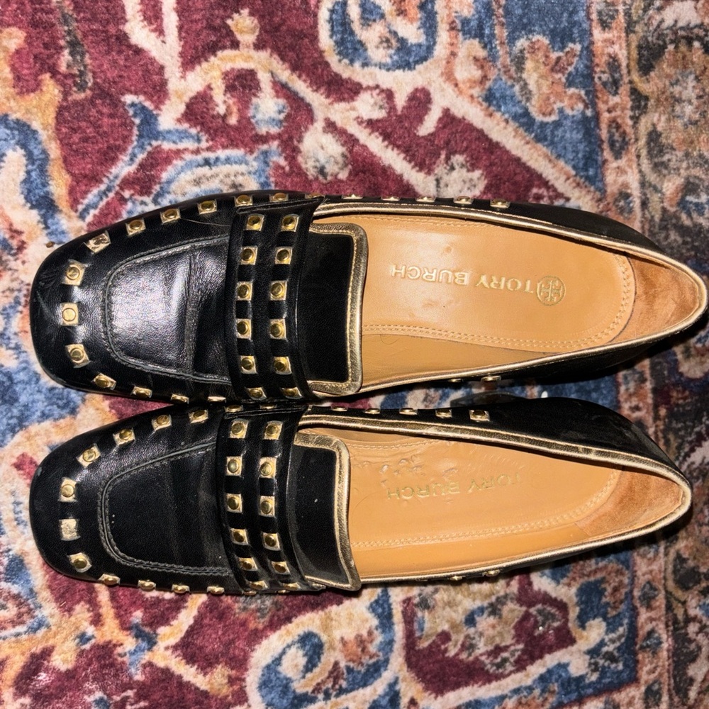 Tory burch leather studded pumps! Chewed on the side a little but not noticeable